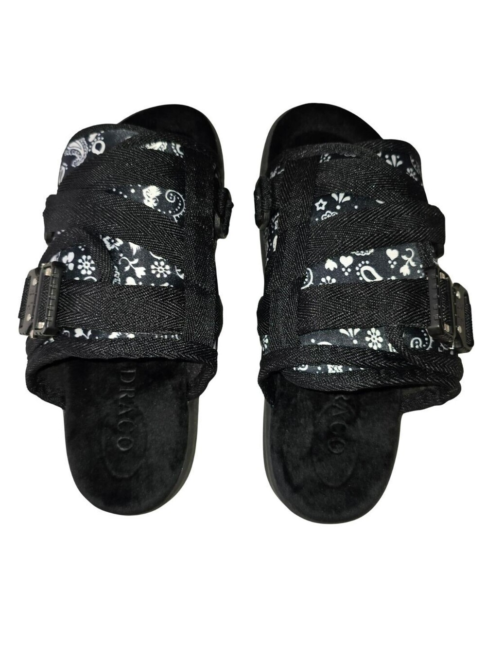 DRACO Slides Mens Shoes Size 12, 12.5, 13, 13.5 Black Sandals Bandana NEW + Bag